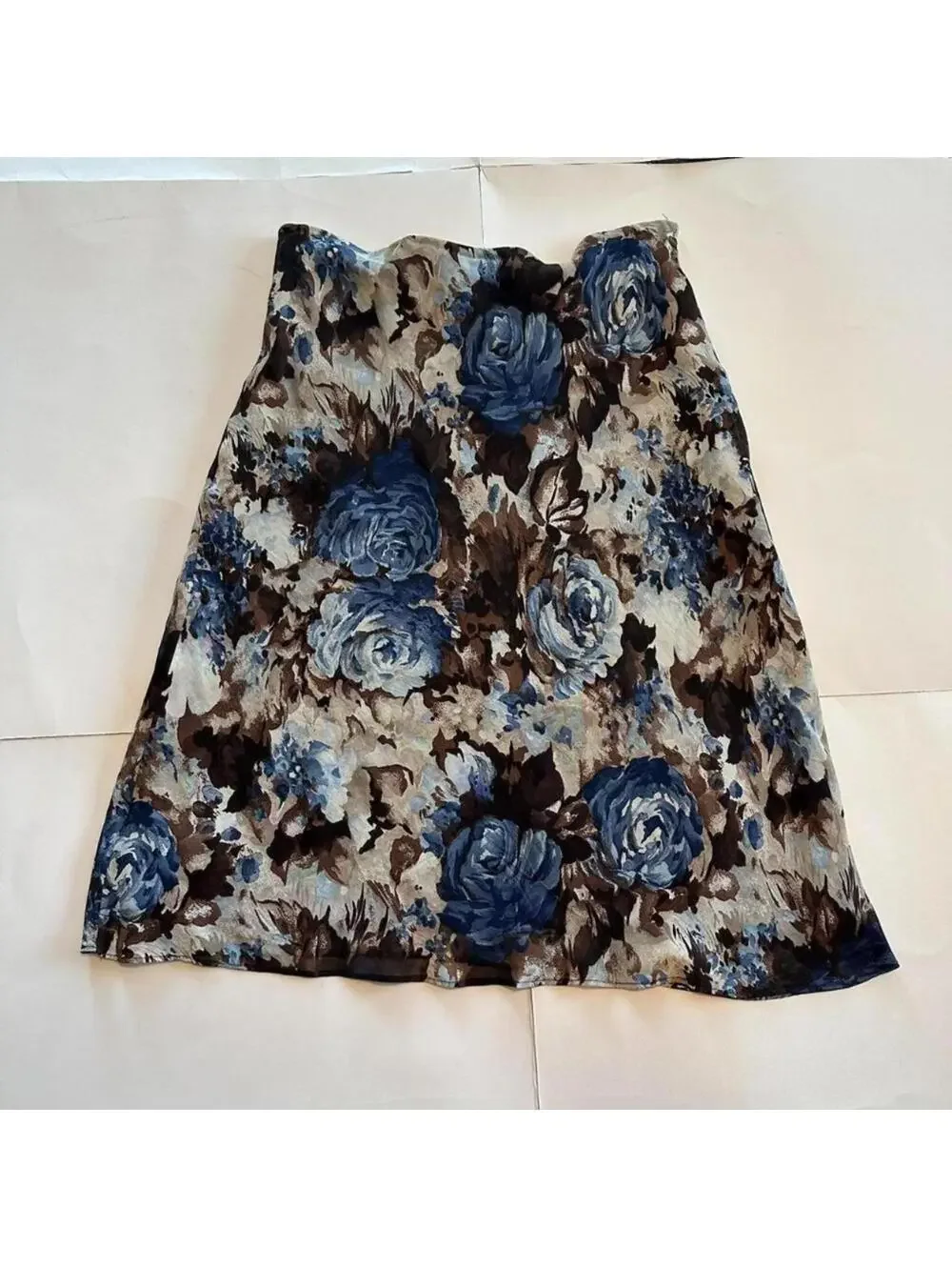 Vintage Lily Blue and brown Floral midi skirt- size large